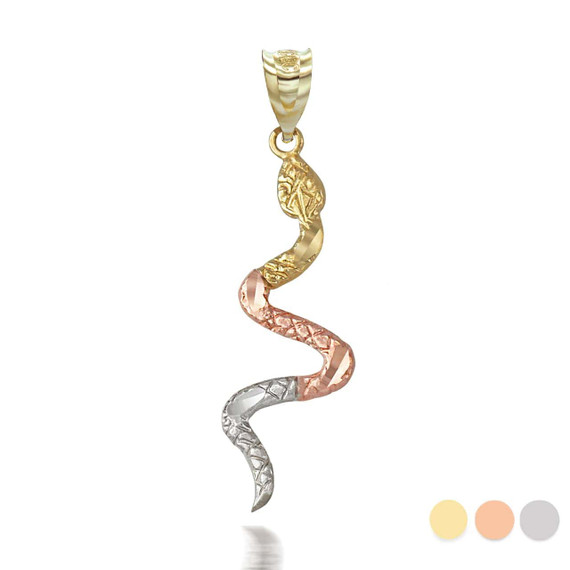 Tri Tone Gold Snake Pendant