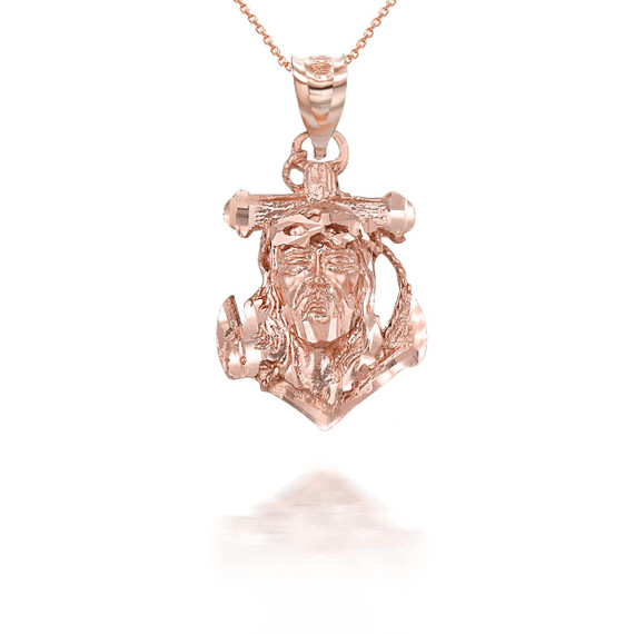 Rose Gold Jesus Face Anchor Pendant Necklace