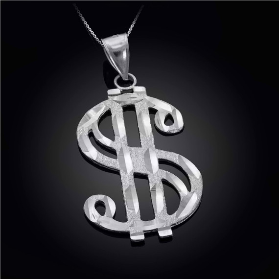 White Gold Dollar Sign Pendant Necklace