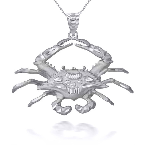 Silver Diamond Cut Crab Pendant Necklace