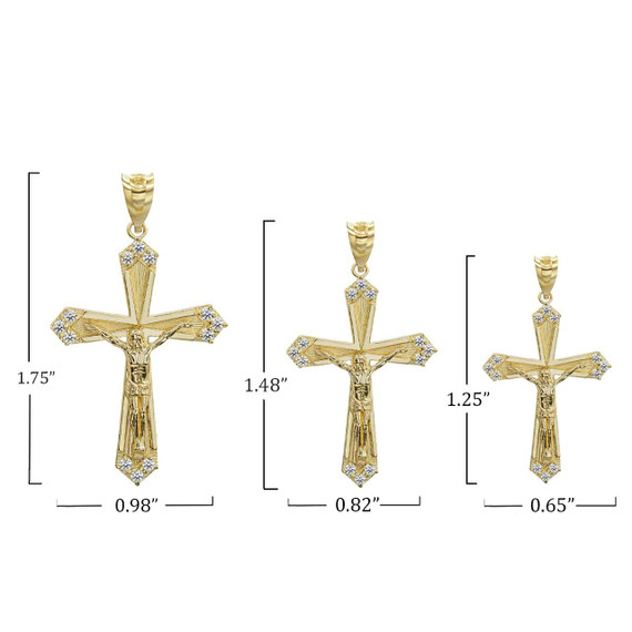 Gold CZ Jesus Crucifix Cross Pendant With Sizes