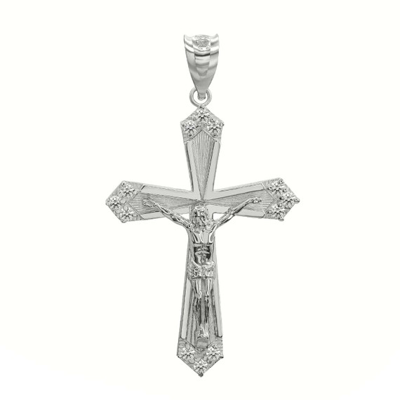 Silver CZ Jesus Crucifix Cross Pendant