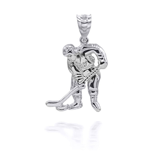 White Gold Ice Hockey Player Charm Pendant