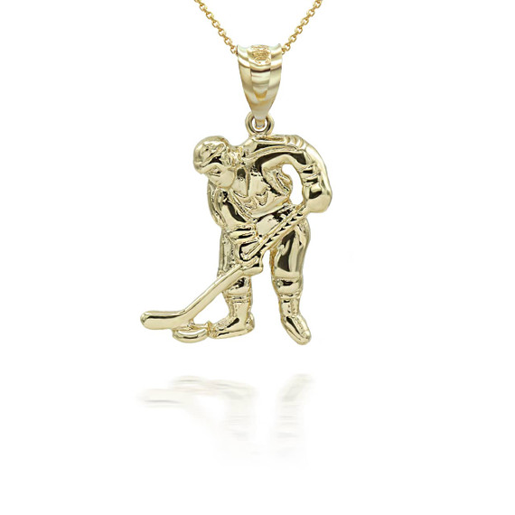 Gold Ice Hockey Player Charm Pendant Necklace