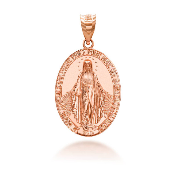 Rose Gold Virgin Saint Mary Prayer Oval Coin Medallion Pendant