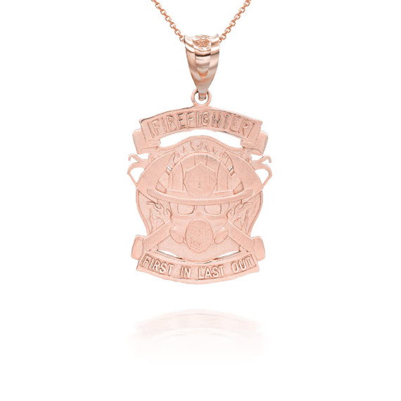 Rose Gold Firefighter Logo "First In Last Out" Pendant Necklace