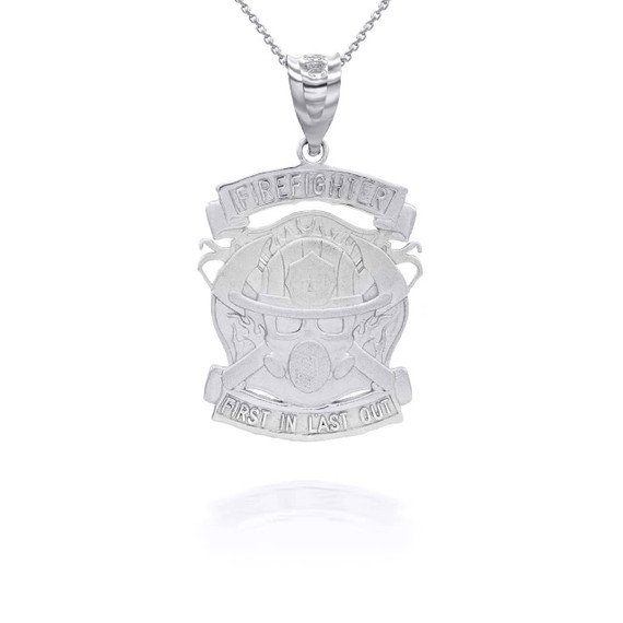 Silver Firefighter Logo "First In Last Out" Pendant Necklace