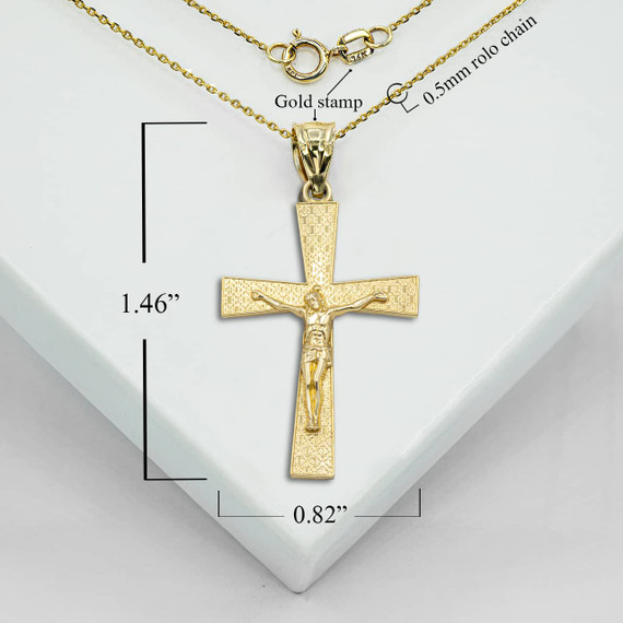 Gold Patterned Crucifix Cross Pendant Necklace with Measurements