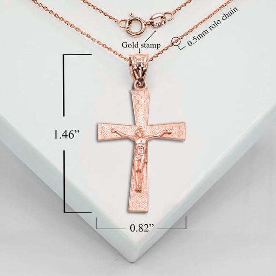 Rose Gold Patterned Crucifix Cross Pendant Necklace With Measurements
