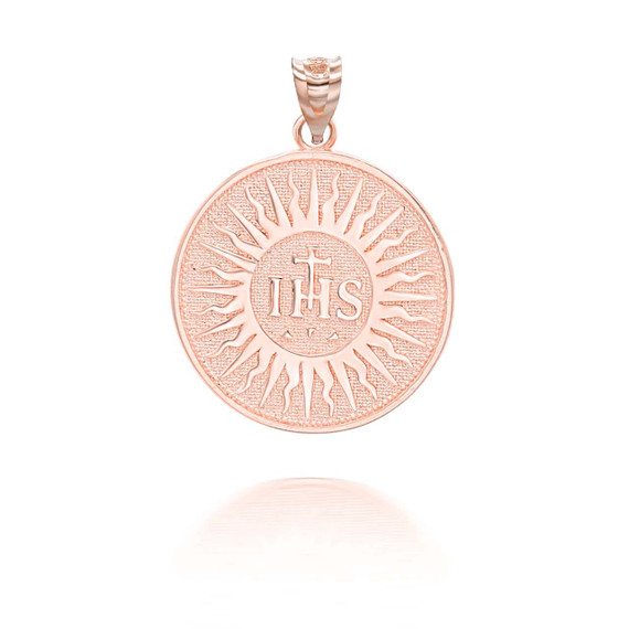 Rose Gold IHS Symbol Holy Name of Jesus Pendant