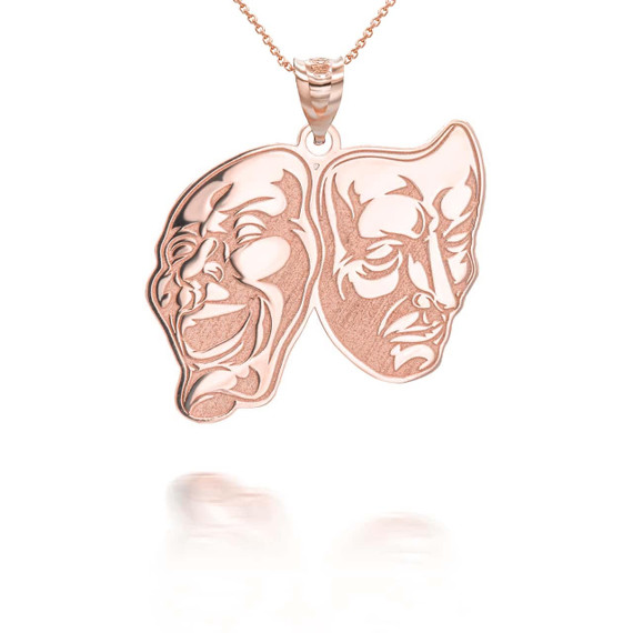 Rose Gold Personalized Comedy & Tragedy Drama & Theatre Masks Reversible Pendant Necklace 