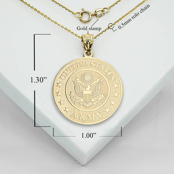 Gold Personalized United States Army Coin Medallion Reversible Pendant Necklace With Measurements