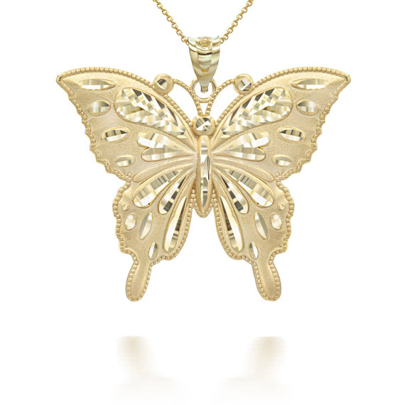 Gold Diamond Cut Butterfly Symbol of Change Pendant Necklace