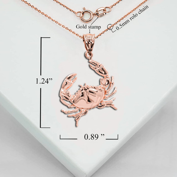 Rose Gold Sea Crab Symbol of Wisdom Pendant Necklace With Measurements