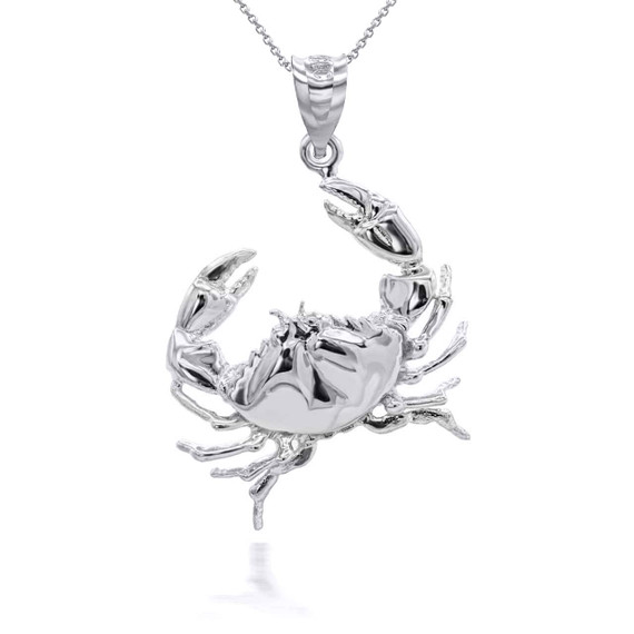 White Gold Sea Crab Symbol of Wisdom Pendant Necklace