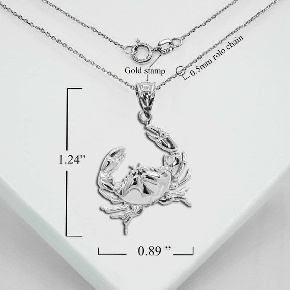 White Gold Sea Crab Symbol of Wisdom Pendant Necklace With Measurements