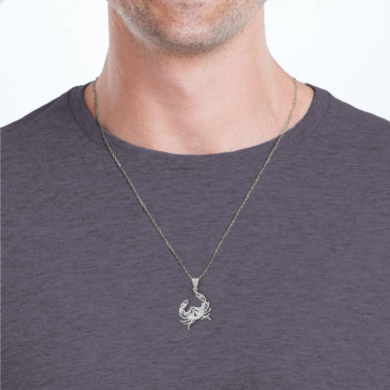 White Gold Sea Crab Symbol of Wisdom Pendant Necklace On Model