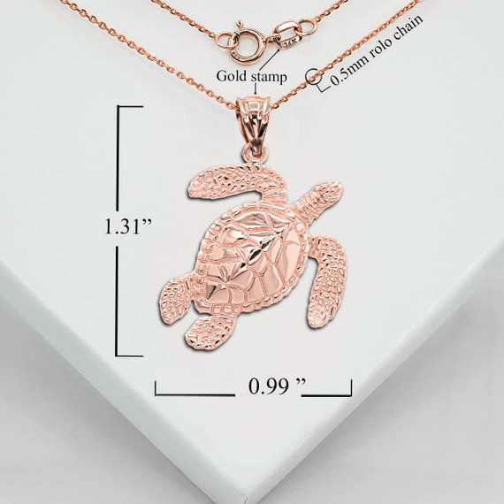 Sea Turtle Symbol of Protection Rose Gold Pendant Necklace With Measurements