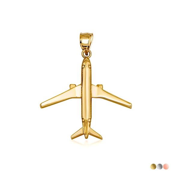 Gold Airplane Travel Charm Pendant Necklace (Available in Yellow/Rose/White Gold)
