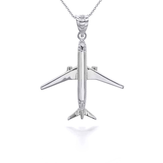 Airplane Travel Charm White Gold Pendant Necklace