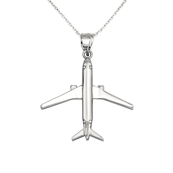 Silver Airplane Travel Charm Pendant Necklace