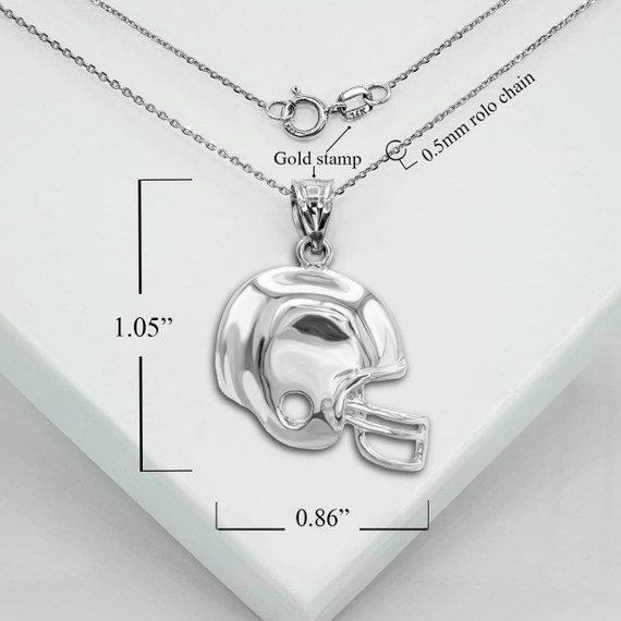 White Gold Football Helmet Sports Pendant Necklace With Measurements