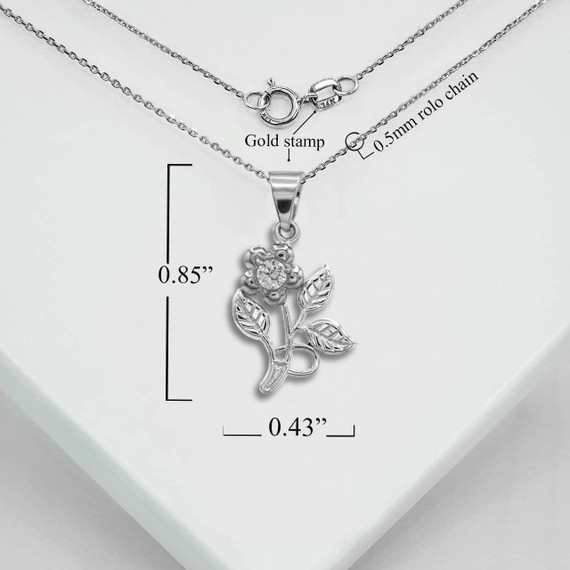 Cute White Gold Small Rose Pendant Necklace With Measurements