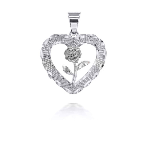 Silver Rose in Heart Pendant
