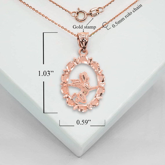 Rose Gold Sparkle Cut Flowing Baby Angel Pendant Necklace With Measurements