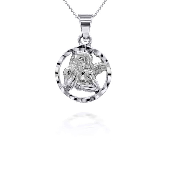 White Gold Small Angel Disc Pendant Necklace