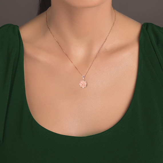 Rose Gold Mini Angel Disc Pendant Necklace On Model