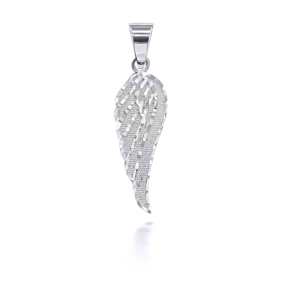 Silver Sparkle Cut Angel Wing Pendant