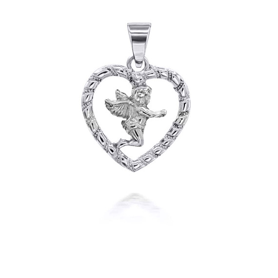 White Gold Two-tone Angel Heart Pendant