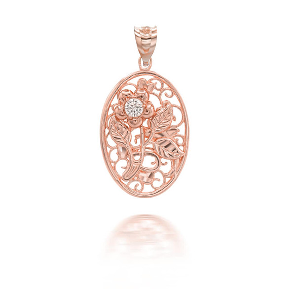 Rose Gold Filigree Rose Pendant