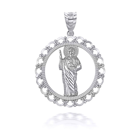 .925 Sterling Silver Patron Saint Jude Round Pendant