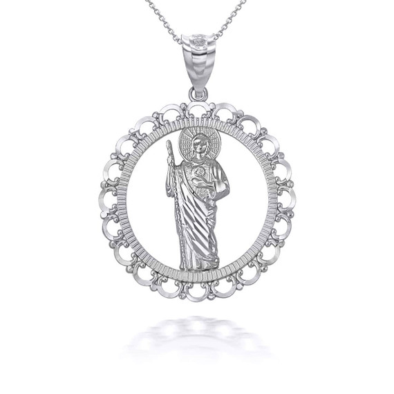 Silver Saint Jude Patron Saint of Hope Openwork Pendant Necklace