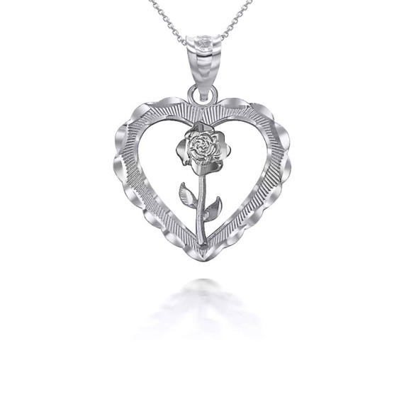 White Heart Rose Pendant Necklace
