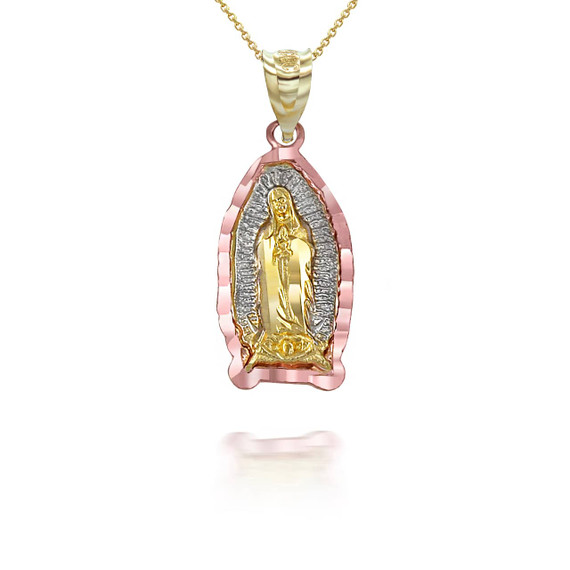 Tri-Tone Mini Our Lady Of Guadalupe Pendant Necklace