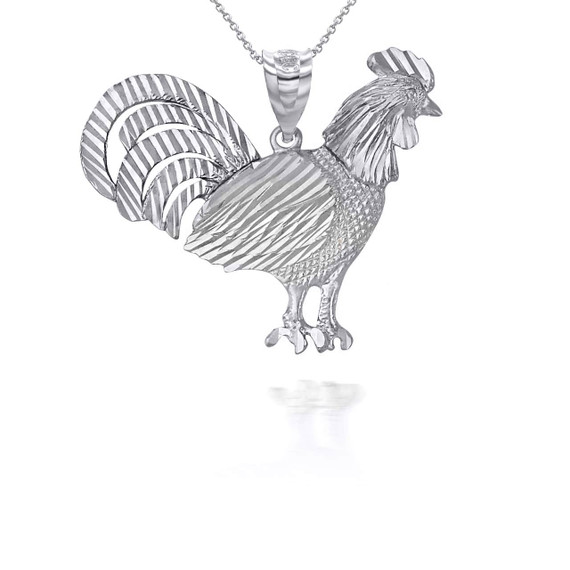 White Gold Small Rooster Pendant Necklace