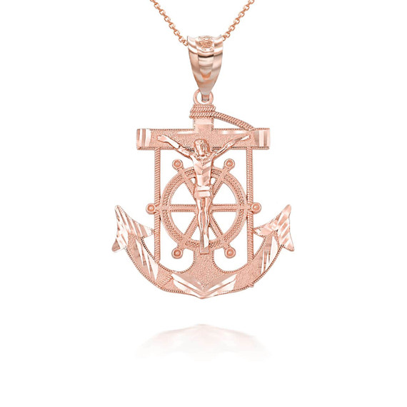 Rose Gold Jesus Mariner Pendant Necklace