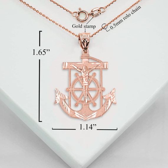 Rose Gold Jesus Mariner Pendant Necklace With measurements