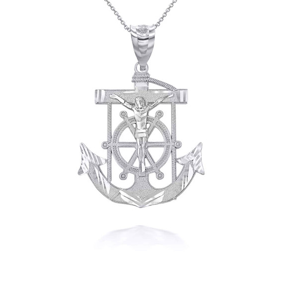 Silver Jesus Mariner Pendant Necklace