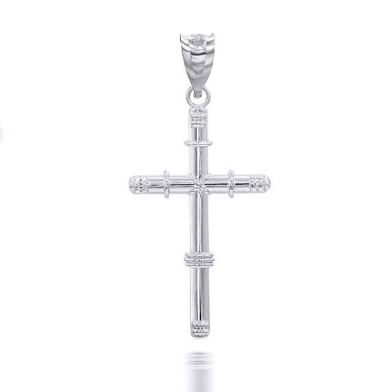 Silver Bamboo Textured Cross Pendant