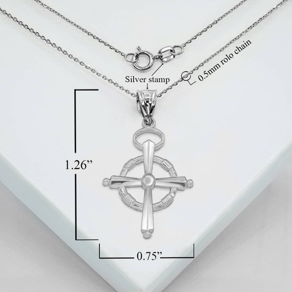 Silver Halo Cross Pendant Necklace With Measurements