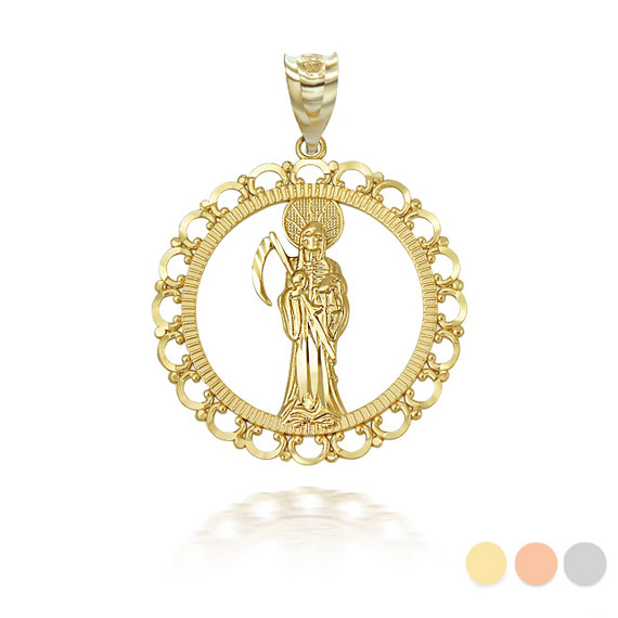 Gold Santa Muerte Patron Saint of Death, Protection, and Healing Openwork Pendant