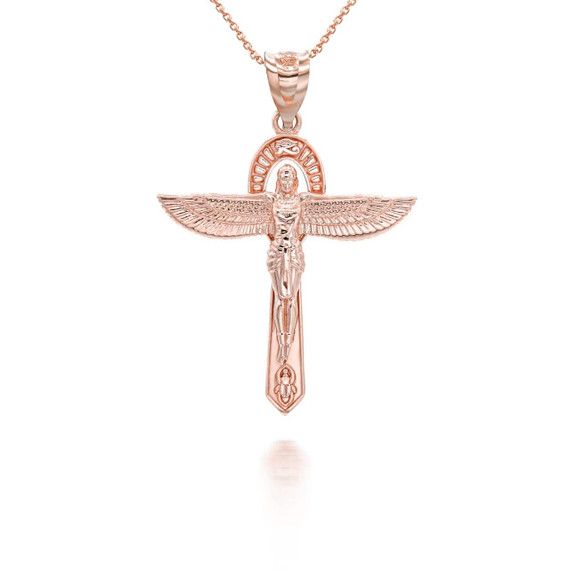 Rose Gold Ancient Egyptian Goddess Isis Ankh Pendant Necklace