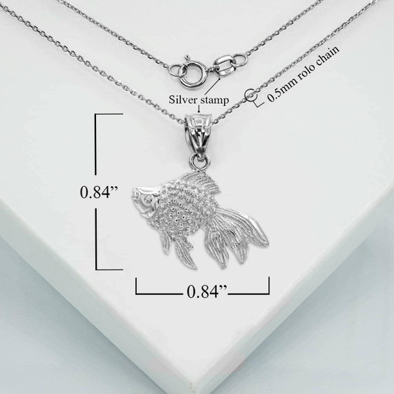 Silver Good Luck Goldfish Charm Pendant Necklace with measurement