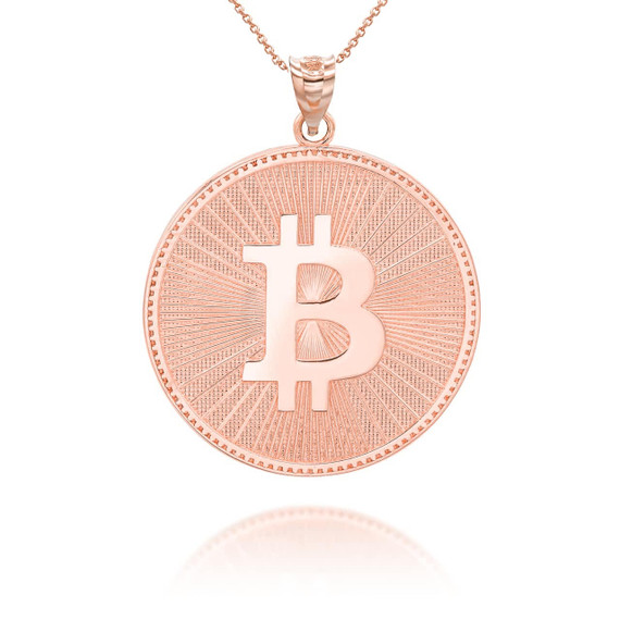 Rose Gold Bitcoin Medallion Pendant Necklace Side B with Chain