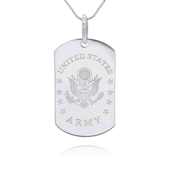 White Gold United States Army Personalized Dog Tag Pendant Necklace