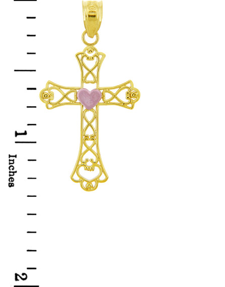 Two Tone Gold Mighty Heart Cross Pendant